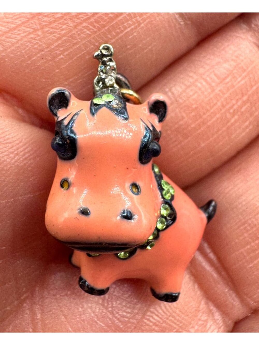 Betsey Johnson Pink Enamel Hippo With Rhinestones Pendant "No Chain"
